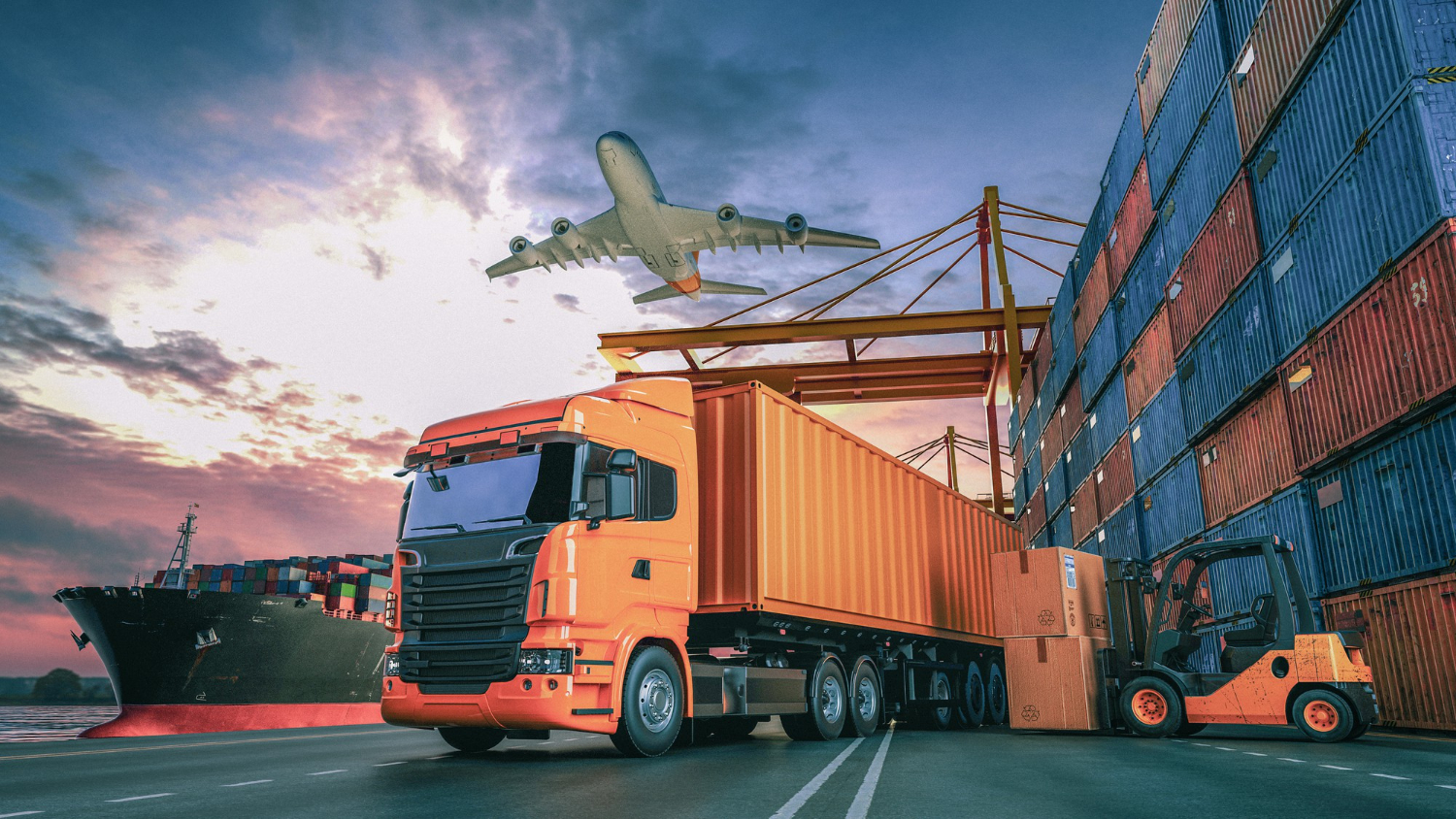 transport i logistyka statku container cargo i samolotu cargo renderowania 3d i ilustracji